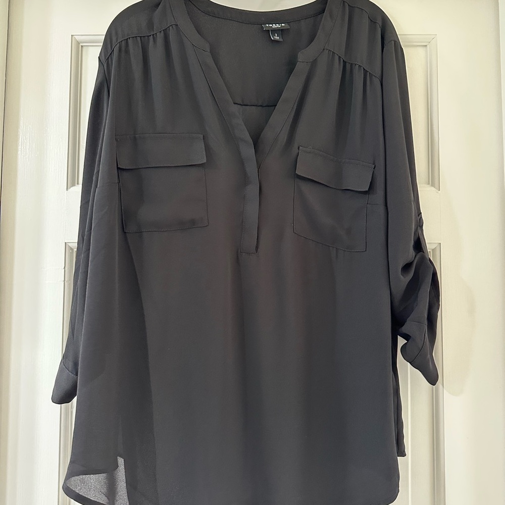 Torrid Harper Georgette Pullover 3/4 Sleeve size 2 color Black